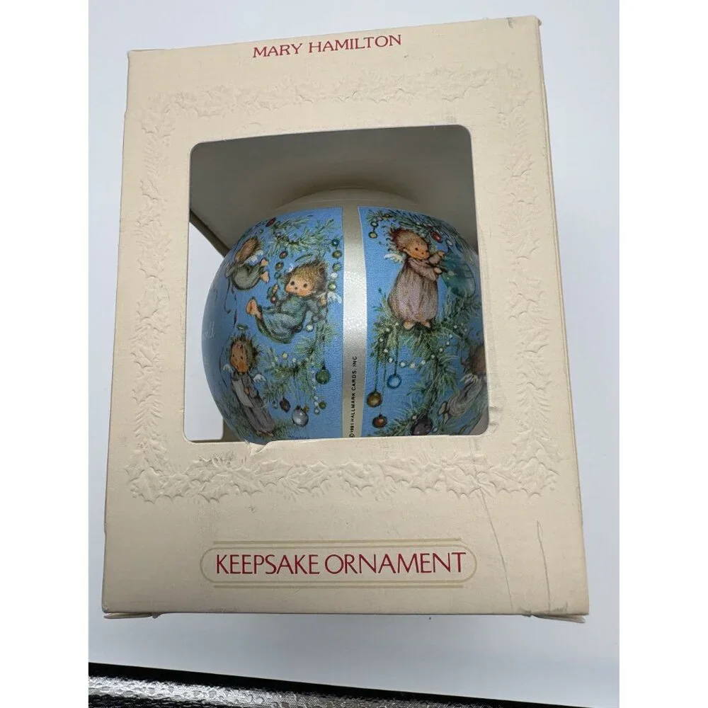 Hallmark Mary Hamilton Glass Christmas Ornament Dated 1981 In Original Box Angel